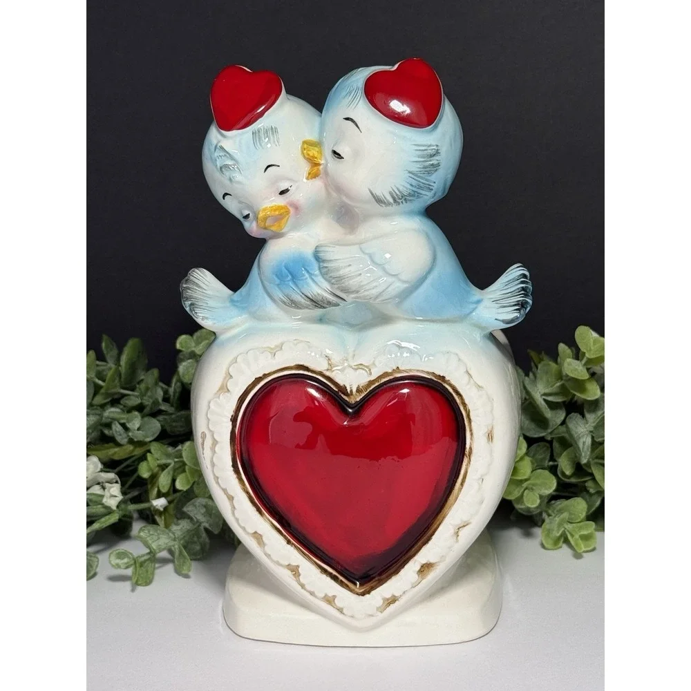 RARE Vintage RELPO Japan 6284 Blue Birds in Love Planter 8